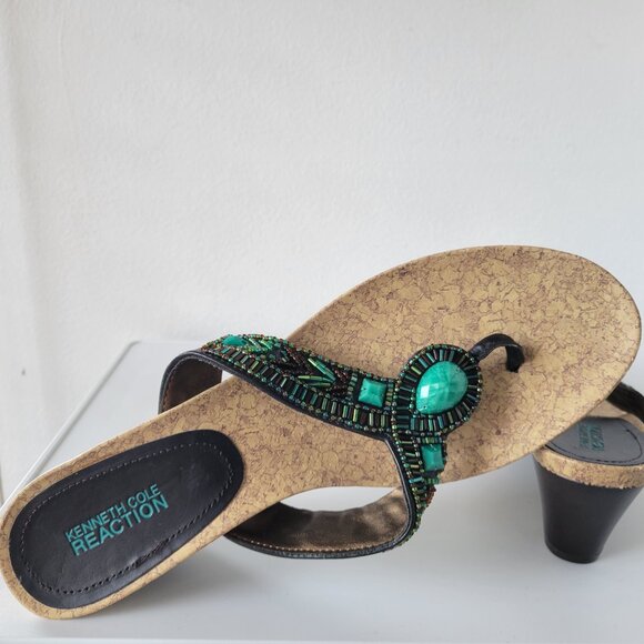 Kenneth Cole Boho Style Green beaded Wedge Sandals (Size: 9½) - Picture 7 of 9